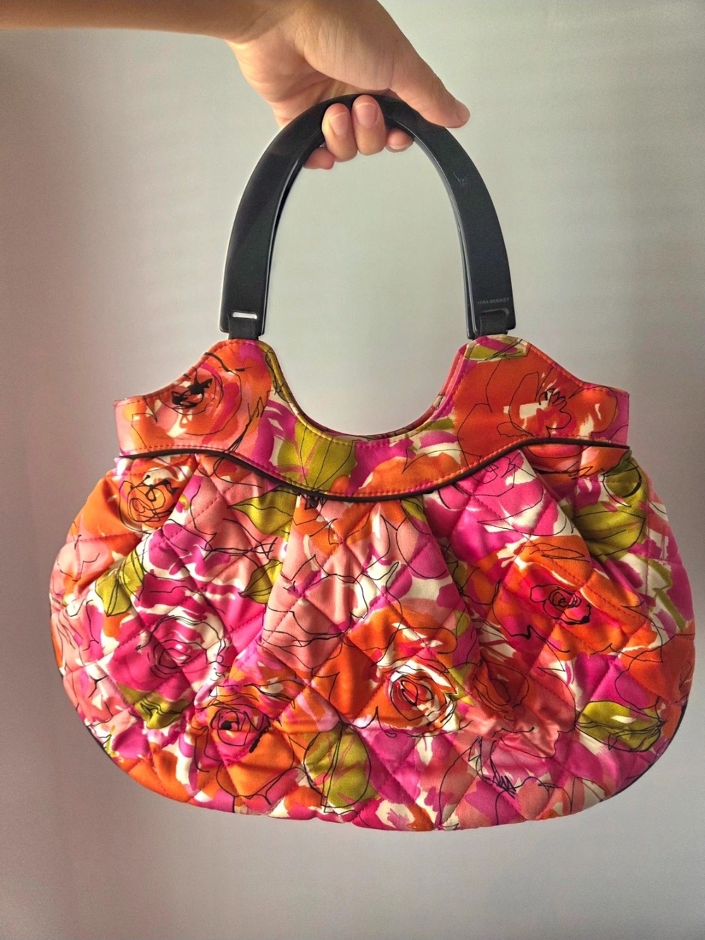 Vera Bradley Quilted Floral Satchel in Pink, Orange and Green